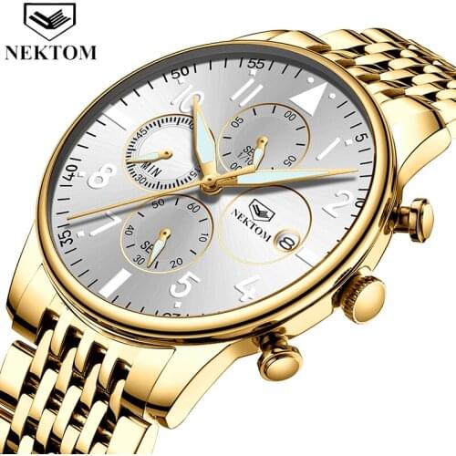 NEKTOM Men Fashion Watch Male Clock 2019 Fashion Luxury Steel Watches Waterproof Quartz Wristwatch Date Clock For Men Watch