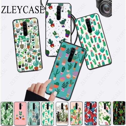 Green cactus plant black Cell Phone Case for redmi note8pro note7 note5 note6pro 7 7A 8 8A Note8T note9s note9pro Coque Shell