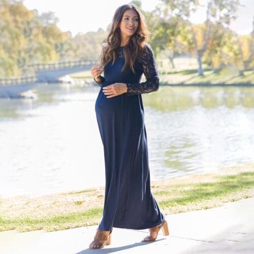 Design Maternity Photography Outfit Maxi Gown Women Lace Long Dress Long Sleeve Pregnancy Outdoor Clothes