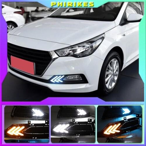 For Hyundai verna RV 2016-2018 LED DRL daytime running light with dim control yellow turn signal blue night light