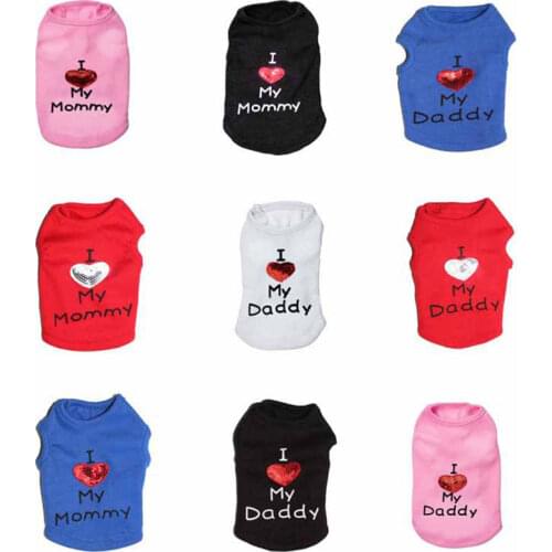 Breathable Summer Dog Vest Shirt Clothes Coat Pet Cat Puppy Cotton Vests I LOVE MY DADDY MOMMY Clothing For Dogs Costumes XXS-L