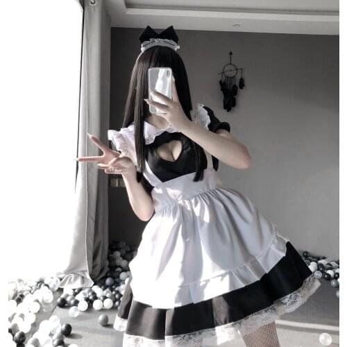 JVVYING Japanese Kawaii Maid Outfit for Women Lolita Sweet Anime Cosplay Costumes Sexy Lingerie Lace School Girl Costume