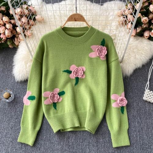 SINGREINY Design Three-dimensional Flower Cardigan Sweet College Style Embroidery Sweater Autumn Winter Fashion Korean Outerwear