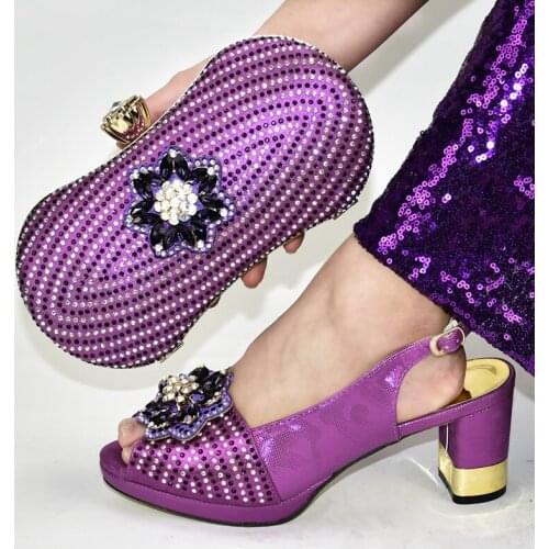 Luxury african shoes and bags matching set 7.5CM ladies high heel shoes with stone gold italian shoes with matching bags 688-11