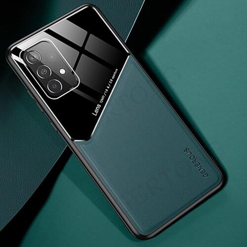 Leather Glass Soft Bumper Back Cover For Samsung Galaxy S21 Ultra S20 FE S20 Ultra Plus A 72 A 52 A32 A42 A12 Car Magnetic Cover