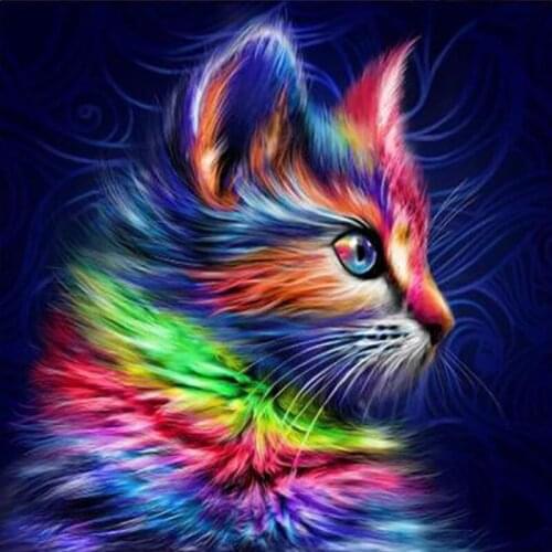 Colorful cat animal DIY Diamond painting rainbow cat Diamond Embroidery corss stitch cat animal Rhinestone Mosaic Painting