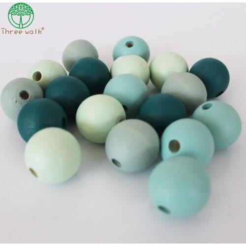50pcs 14-20mm Smooth Safety Painting Forest Green Round Wood Beads DIY Jewelry Making Pastel Color Mixed
