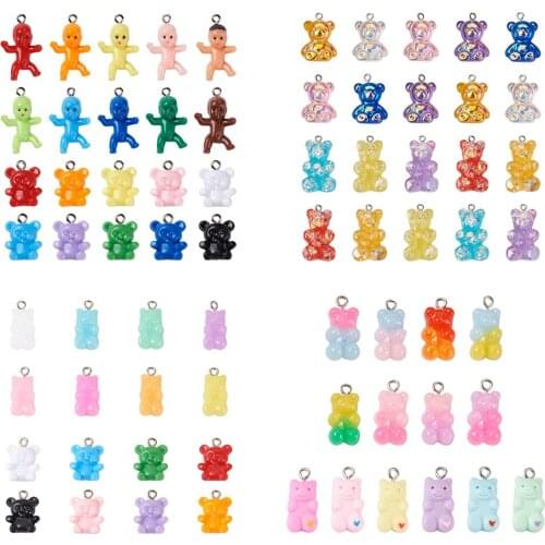 80Pcs Bear Baby Doll Opaque Plastic Pendants Links Cute Charms For DIY Jewelry Key chain Necklace Making Accessories Mixed Color