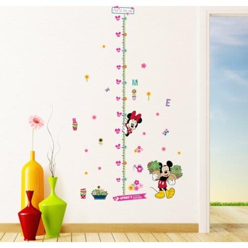 Cartoon Disney Minnie Mickey Growth Chart PVC Wall Stickers For Kids Room Flower Height Measure Decor Mural Wall Art Home Decals