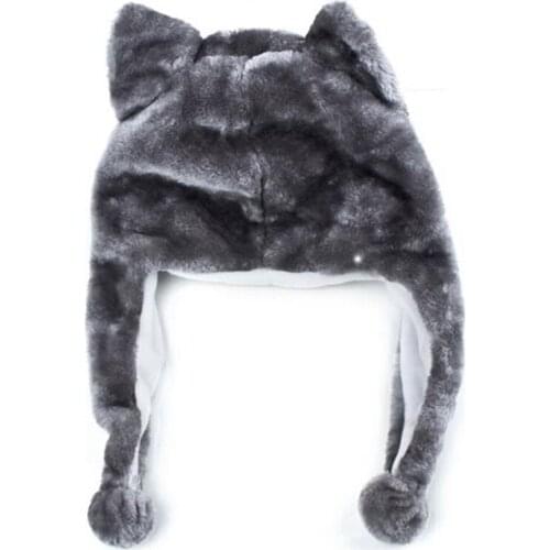 Cartoon Animal Husky Wolf Fluffy Plush Hat Cap Scarf Earmuff Adult Kids Women Girl