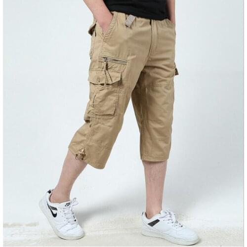 Mens Multi Pocket Trousers Loose Cotton Straight Short Pants Summer Men New Arrival Brand Big Size S-5XL Beach Shorts Pants