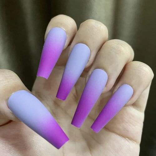 ABS Matte False Nails Press on Full Cover Long Ballerina Detachable Gradient Fake Nail Art Tips Extension French Manicure Tools