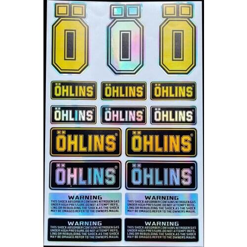NO.L093 OHLINS Moto Sticker Accessory Laser Suspension Modification decoration Motorcycle Decal 17pcs/sheet
