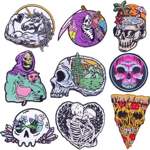 Punk/Skull Patch DIY Iron On Embroidery Patches On Clothes Punk Embroidery Patch For Clothing For Jacket Applique Stickers Badge