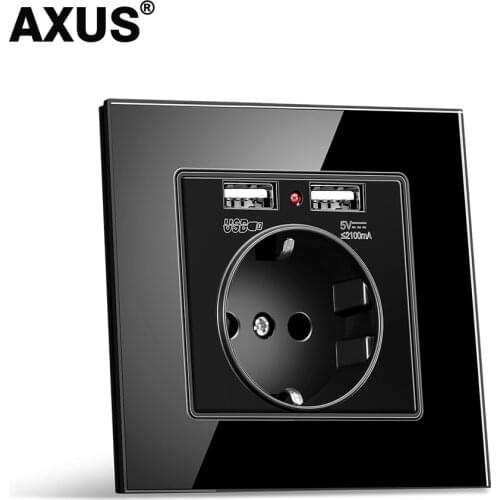 AXUS Wall USB Power Socket, EU Standard Many New style Panel, Bedroom socket,AC 110V-250V 16A Wall Embedded, Double usb Outlet