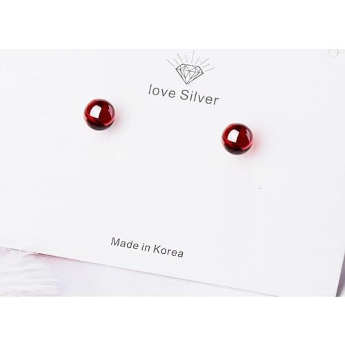 Natural red garnet earrings female Korean temperament earrings personality simple earrings trend female jewelry