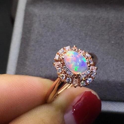 New Arrival Real Natural Opal Ring Solid 925 Sterling Silver For Women Colour Gem Stone Rings Fine Jewelry