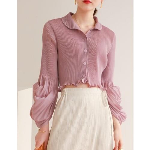 Autumn and spring new market Issey life ruffled bubble sleeve high-end fashion thin temperament small jacket