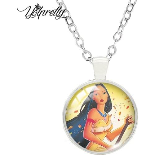 Disney Pocahontas Cartoon Paintings Glass Cabochon Necklace Fashion Necklace Pendants Jewelry