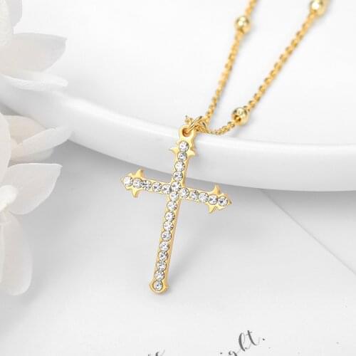 Jesus Cross Diamond Necklace Stainless Steel Pendants For Women Chain Religious Christian Ornament Men Jewelry Gift dropshipping