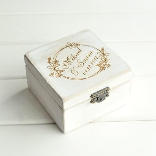 Personalized Wedding Ring Pillow Alternative Ring Boxes for Ceremony Rustic Monogrammed Ring Bearer Box