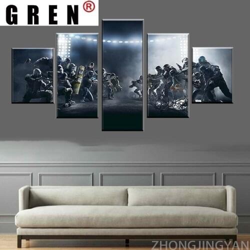 GREN 5 Piece HD Printed Shooting Video Game Tom Rainbow Six Siege Poster Wall Picture for Living Room Wall Decor Canvas Art