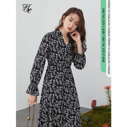 FANSILANEN V neck sexy floral print spring dress Women flare sleeve office black long dress Boho holiday elegant dress female