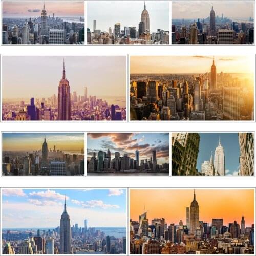 Empire State Building New York City Manhattan Downtown Skyline at Sunset Nature Nordic Style Landscape Wall Art Print Painting