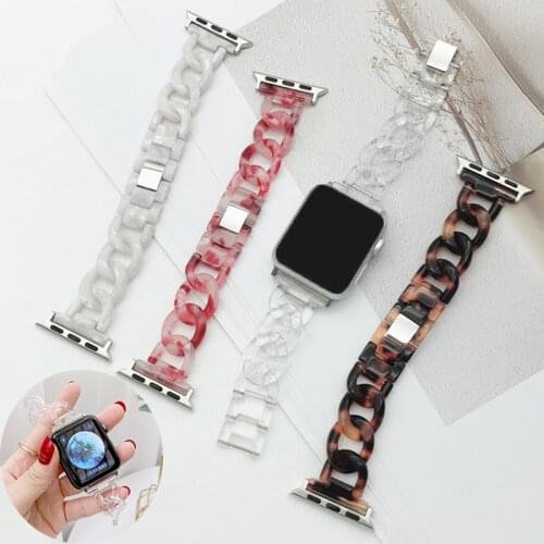 Women Watch Band For Apple Watch 44mm 42mm 40mm 38mm Strap Resin Lady Bracelet For Iwatch 6/se/5/4/3/2/1 Transparent Wristband