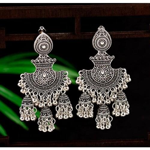 Retro Egypt Bells Tassel Jhumka Earrings Fashion Women Indian Jewelry 2019 Classic Geometric Tribal Gypsy Dangle Earrings Hanger