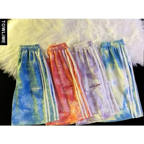Summer 2021 New Fashion Streetwear Men Heart Embroidery Tie-Dyed Casual Shorts Korean Hip Hop Women Loose Joggers Pants