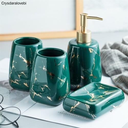 Nordic Ceramic Marble Pattern Hand Sanitizer Bottle Bathroom Lotion Bottle Soap Dish Mouthwash Cup Bathroom Accessories Set