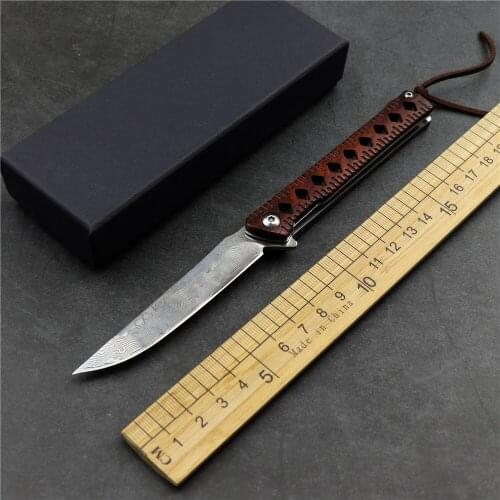 Damascus steel folding knife outdoor survival hunting portable tool EDC sharp high hardness tactical self-defense folding knife