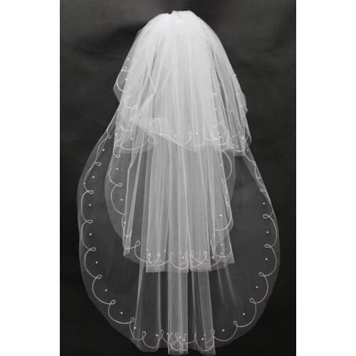 Wedding Veils Long Beaded Real Image Tulle Bridal Veil With Comb