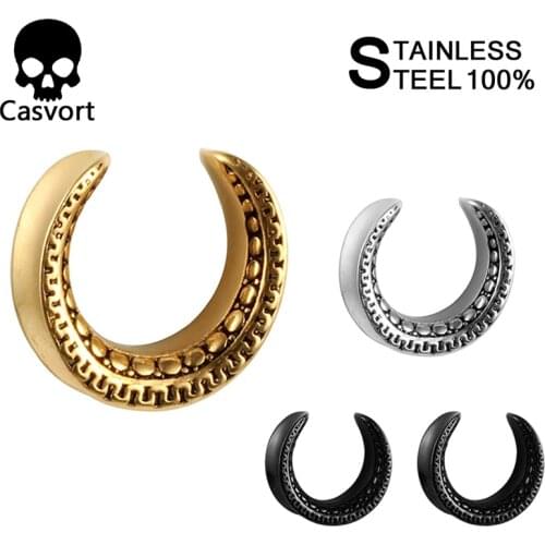Casvort 2 PCS New Saddle Ear Tunnel Plug Piercing Ring Expander Studs Stretchers Fashion Body Piercing Jewelry Earrings Gift