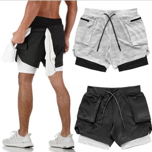 Outdoor fitness ventilation basketball training Multi Pocket sports pants trend double layer shorts