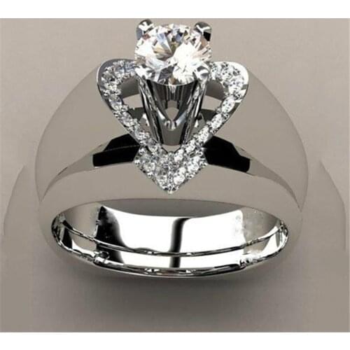 Gorgeous Big White Zircon Stone Heart Rings For Women Exquisite Silver Color Engagement Ring For Women Elegant Wedding Jewelry