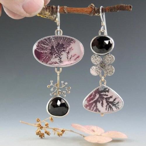 Vintage Ethnic Tribal Tree Pattern Flower Brincos Resin Drop Earrings for Women Indian Jewelry Statement Black Dangle Earring