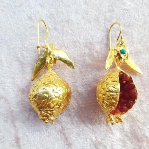 Vintage Fruit Red Pomegranate Crystal Drop Earrings for Women Fashion Jewelry F3MD