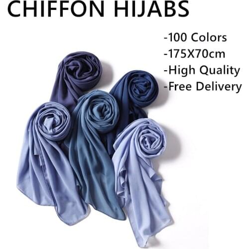 Womens Chiffon Scarves Hijabs Muslim Headwraps Turban Islamic Headscarf Soft High Quality Summber Sarong Shawl Maxi Plain Wrap