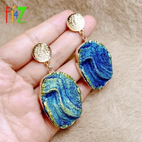 F.J4Z Vintage Bohimian Earrings Fashion Changeable Blue Resin Statement Earrings Ladies Party Gifts Dropship
