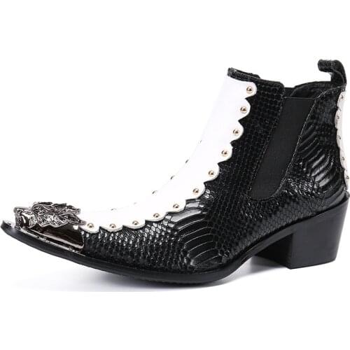 Winter Casual New Mens Classic Fashion Shoes Personality Crocodile Grain Cowhide Leather High-heeled Retro Mens Boots