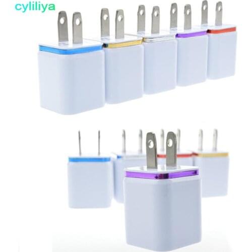 10pcs/lot Colorful 2A 1A US Plug AC Power Adapter Home Trave Wall 2 port dual USB Charger for iPhone 5 6 7 plus for Samsung HTC