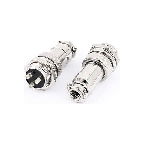 2 Sets Screw Butt Joint Aviation Connector Male Female GX16-3 16mm 3 Terminals