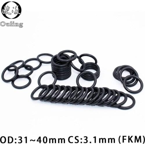 5PCS Fluorine rubber Ring Black FKM O ring Seal CS:3.1mm OD31/32/33/34/35/36/37/38/39/40mm Rubber O-Ring Seal Oil ORing Gasket