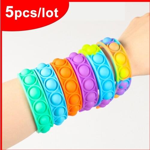 5pcs pops bubble simple dimple toy its fidget anti stress relief silicone bracelet anxiety sensory for autism children