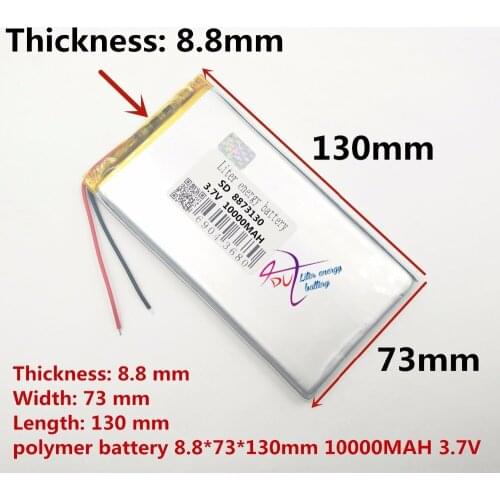 Rechargeable lipo battery cell 3.7 V 8873130 10000 mah tablet battery brand tablet gm lithium polymer battery Free shipping