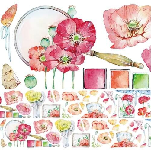 Beautiful Poppy Flower Washi Tape Landscaping Notebook