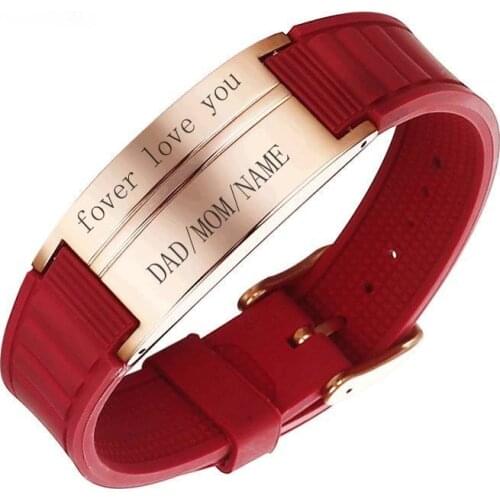 Personalized Custom Lettering Energy Bracelet Stainless Steel Brand Health Magnet Negative Ion Anti Fatigue Silicone Bracelets