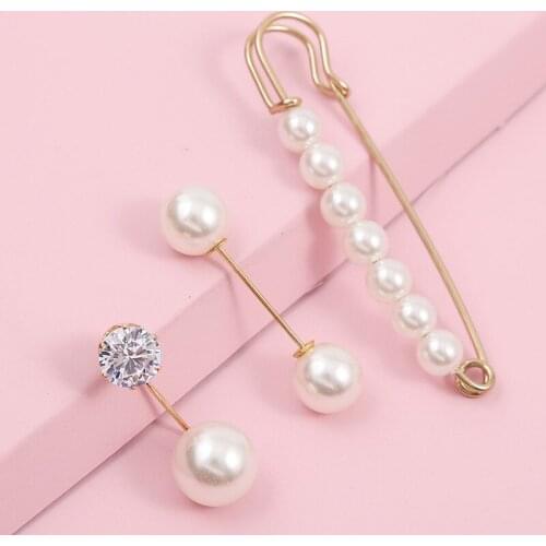 3Pcs/Set Female Trendy Round Crystal White Pearl Brooches Pins Set For Women Party Clothes Accessories Gift Jewelry